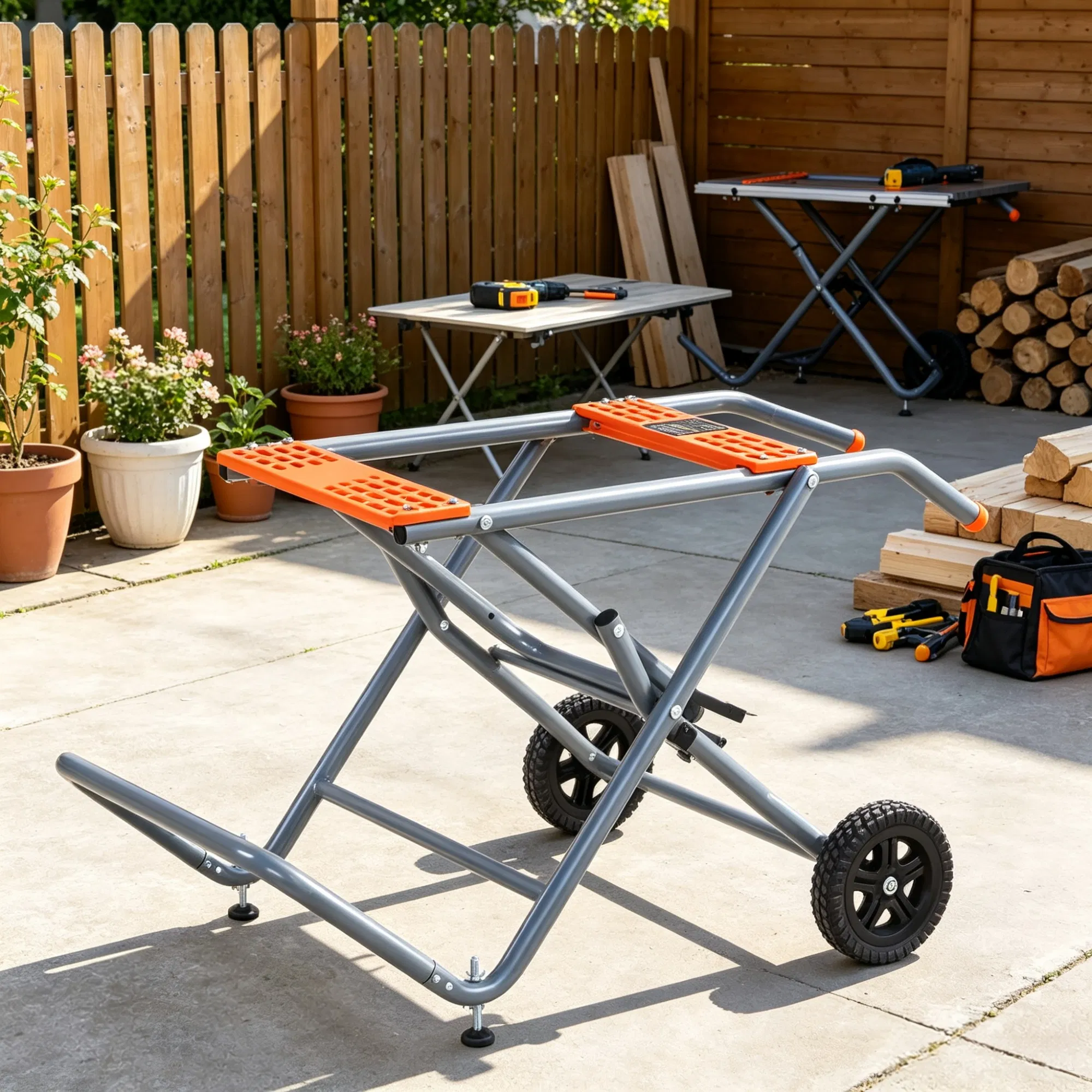 350 lbs Portable Table Saw Stand, Rolling Foldable Heavy Duty Construction with 8 Inch Rubber Wheels, Universal Fit for Most Table Saws, Easy Storage photo 2