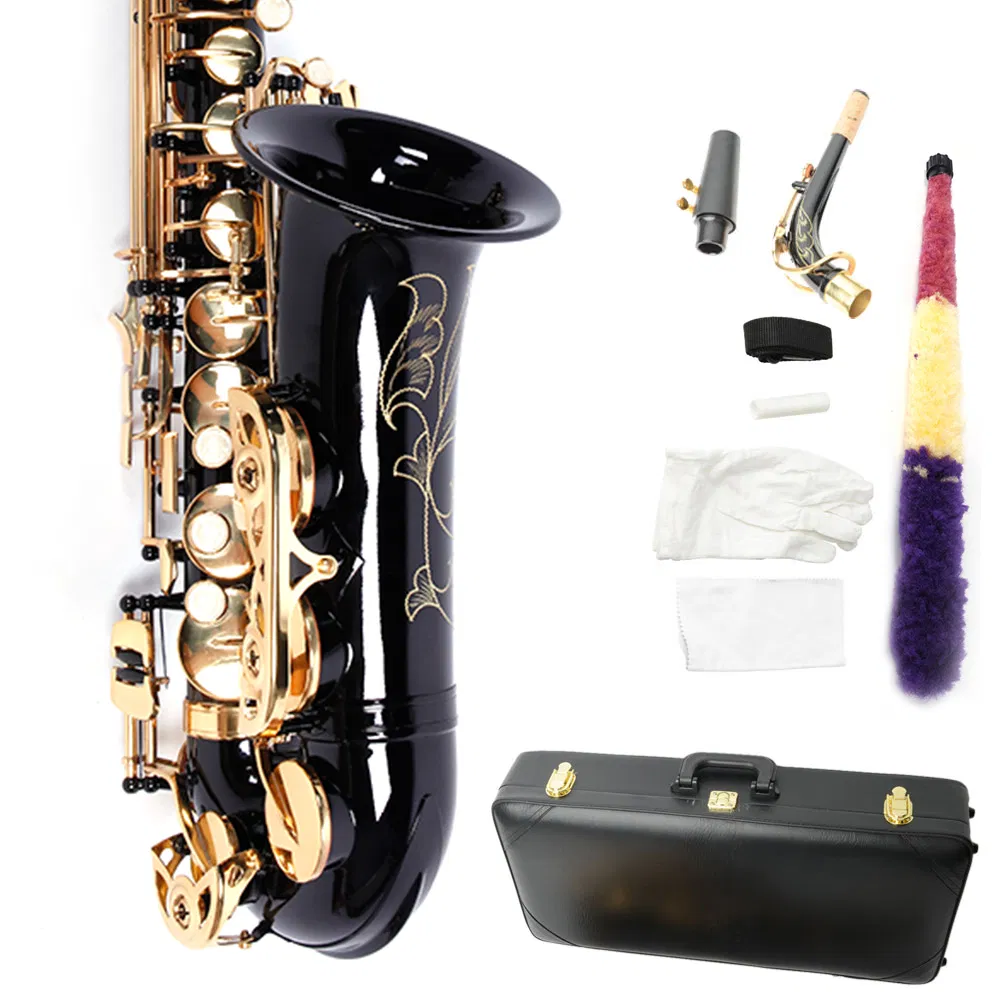 Be Brass Carving Pattern Pearl White Shell Button Saxophone with Strap Black photo 1