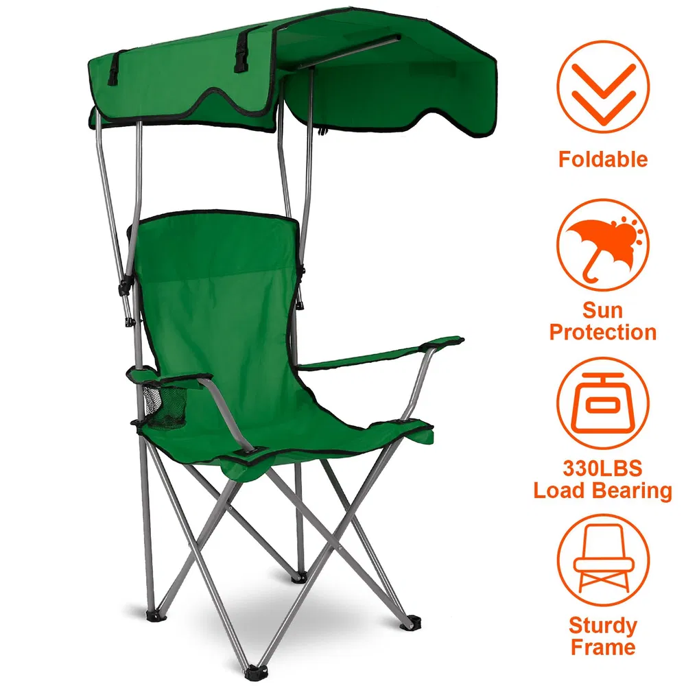 Foldable Beach Canopy Chair Sun Protection Camping Lawn Canopy Chair 330LBS Load Folding Seat w/ Cup Holder For Beach Poolside Travel Picnic photo 3