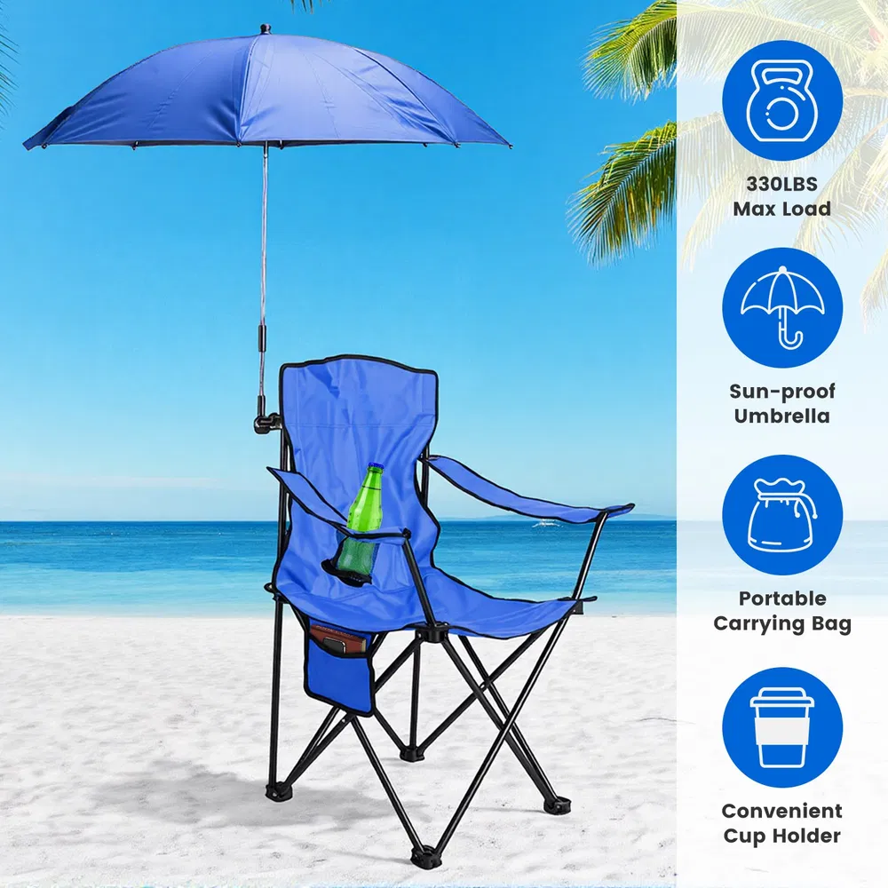 Camping Chair with Umbrella Lightweight Foldable Outdoor Chair with Cup Holder Detachable Sun Canopy Carrying Bag 330LBS Max Load for Beach Picnic Travel Concert Outdoor Activities photo 3