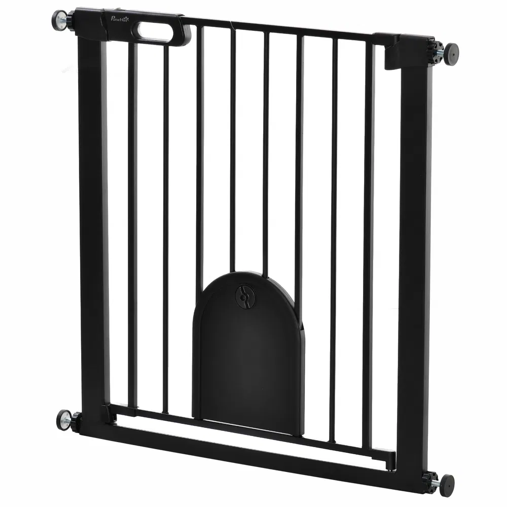 30"-32" Extra Wide Pet Gate Barrier with Small Door, 30"H Dog Gate with Safety Gate Barrier, Stair Pressure Fit, Black photo 2