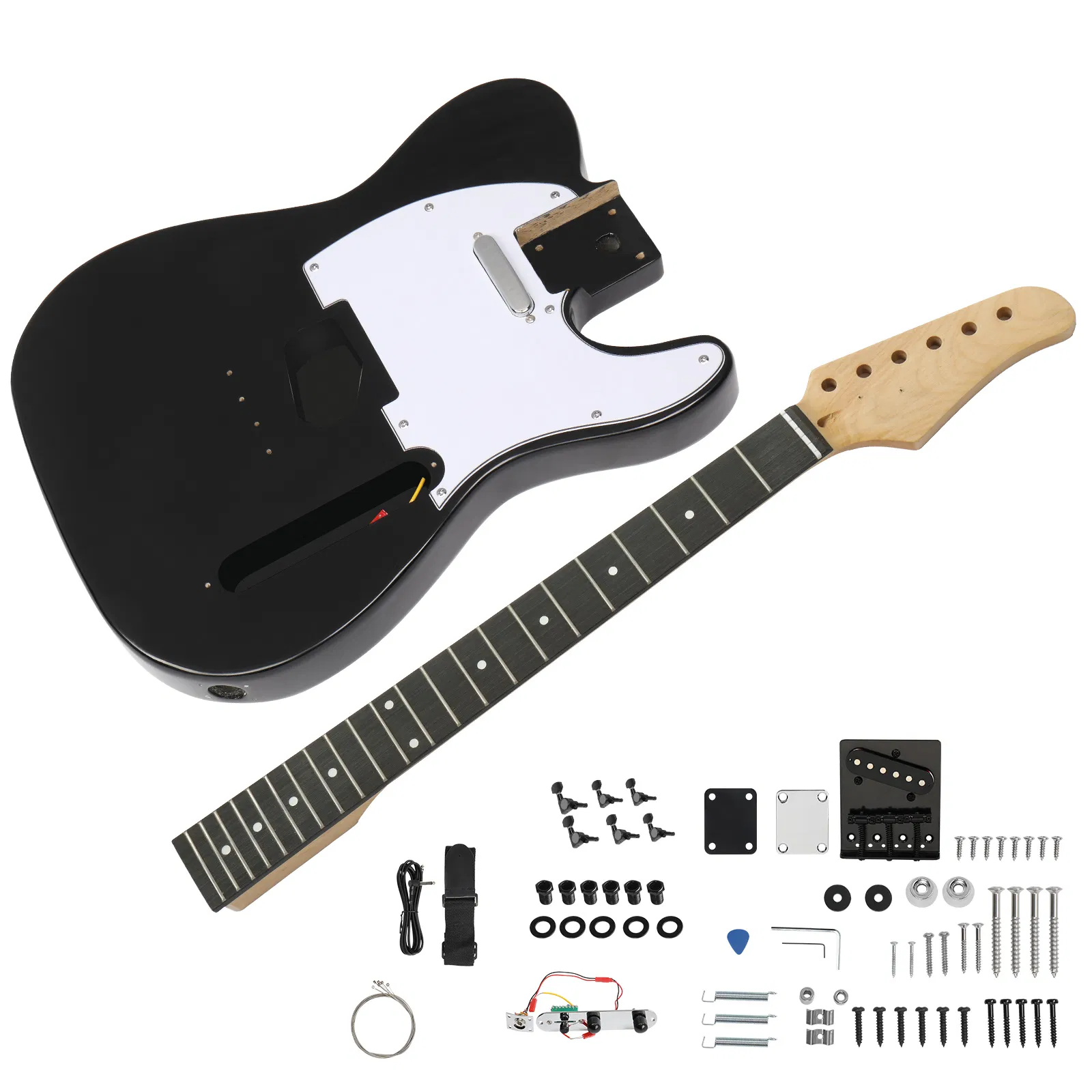 DIY 6 String TL Style Electric Guitar Kits with Mahogany Body, Maple Neck and Accessories Black photo 1