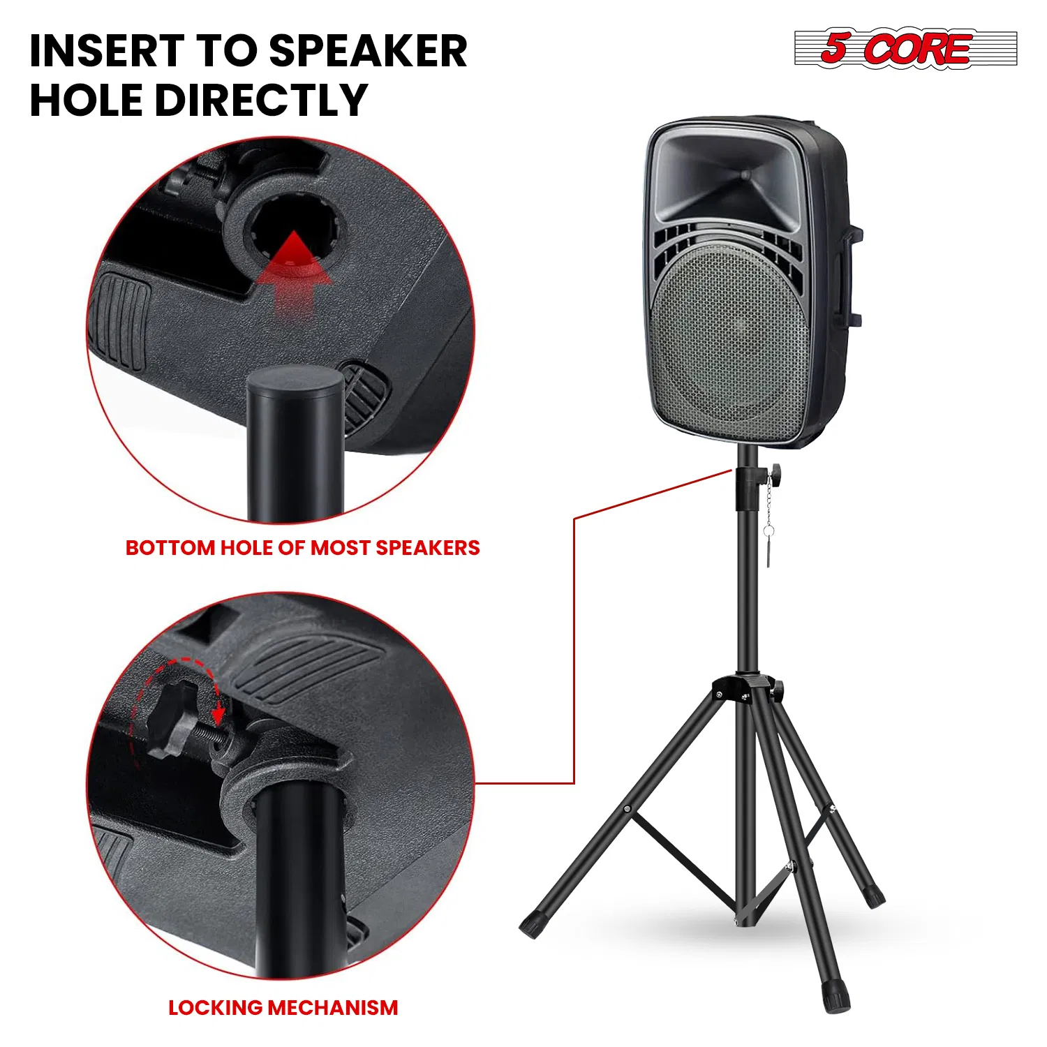 5 Core Speaker Stand Adjustable 31 to 54" PA DJ Tripod Stands Heavy Duty w 35mm Add 132 Lbs photo 3