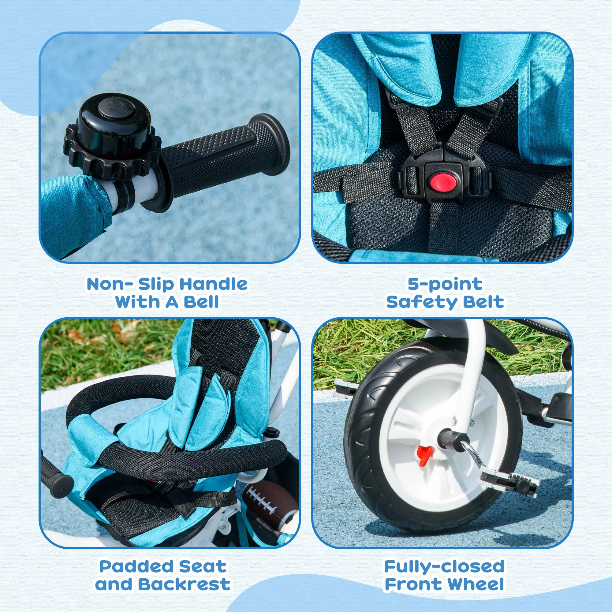 6 in 1 Toddler Tricycle Stroller with Basket, Canopy, 5-point Safety Harness, for 12-60 Months, Blue photo 6