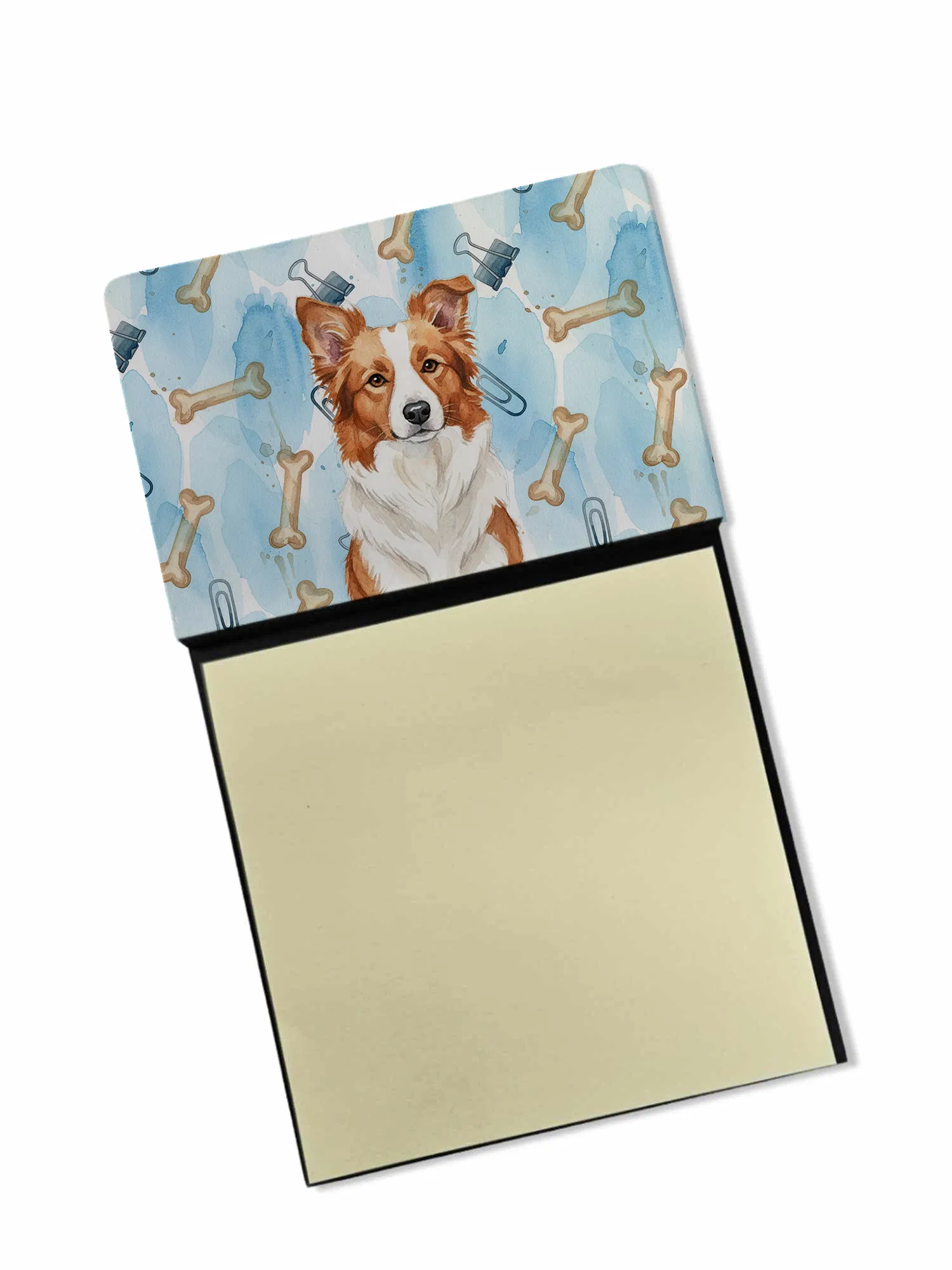 Red and White Border Collie Coworker Watercolor Sticky Note Holder Refillable Dispenser Desk Accessory 3x3 Pad Gift photo 1