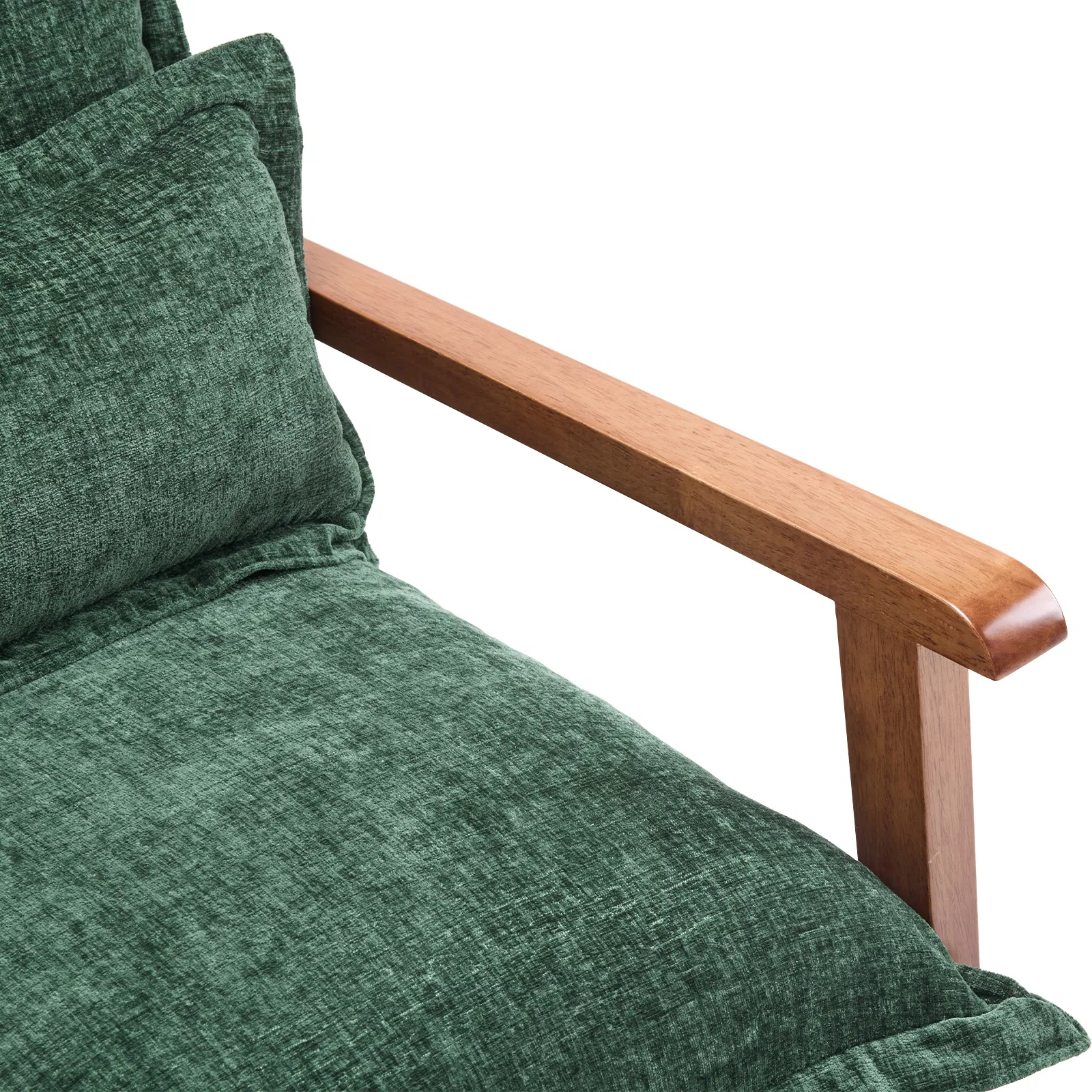 Cloud Shaped Indoor Leisure Chair with Solid Wood Armrest & Solid Wood Frame, Chenille Fabric Accent Chair with Lumbar Pillow, Single Sofa Chair Dark Green photo 8
