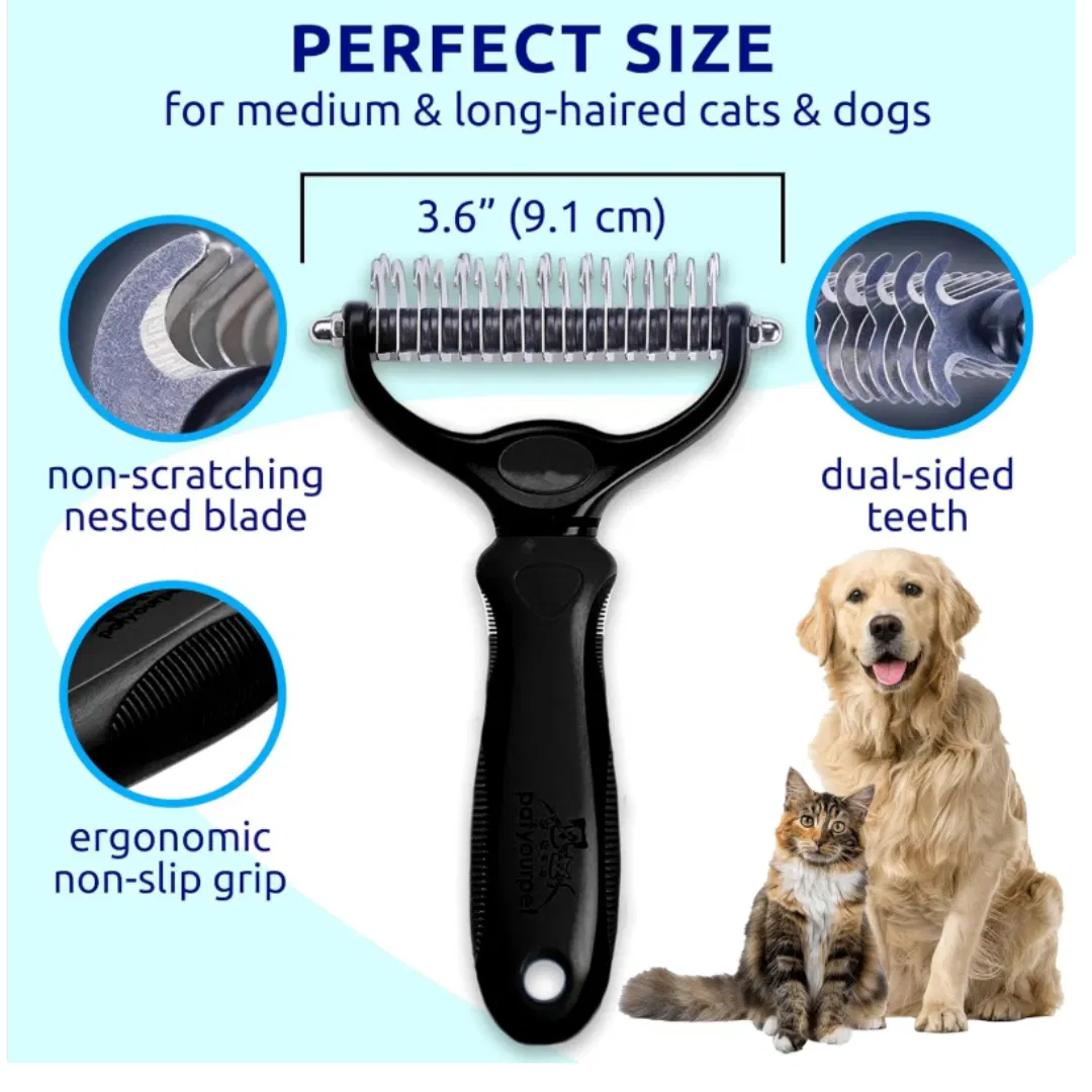 Black pet hair removal dog brush for hair removal - indoor cats use cat brush, long and short haired dogs use double-sided cat brush for hair removal and beauty tools, skin friendly photo 1
