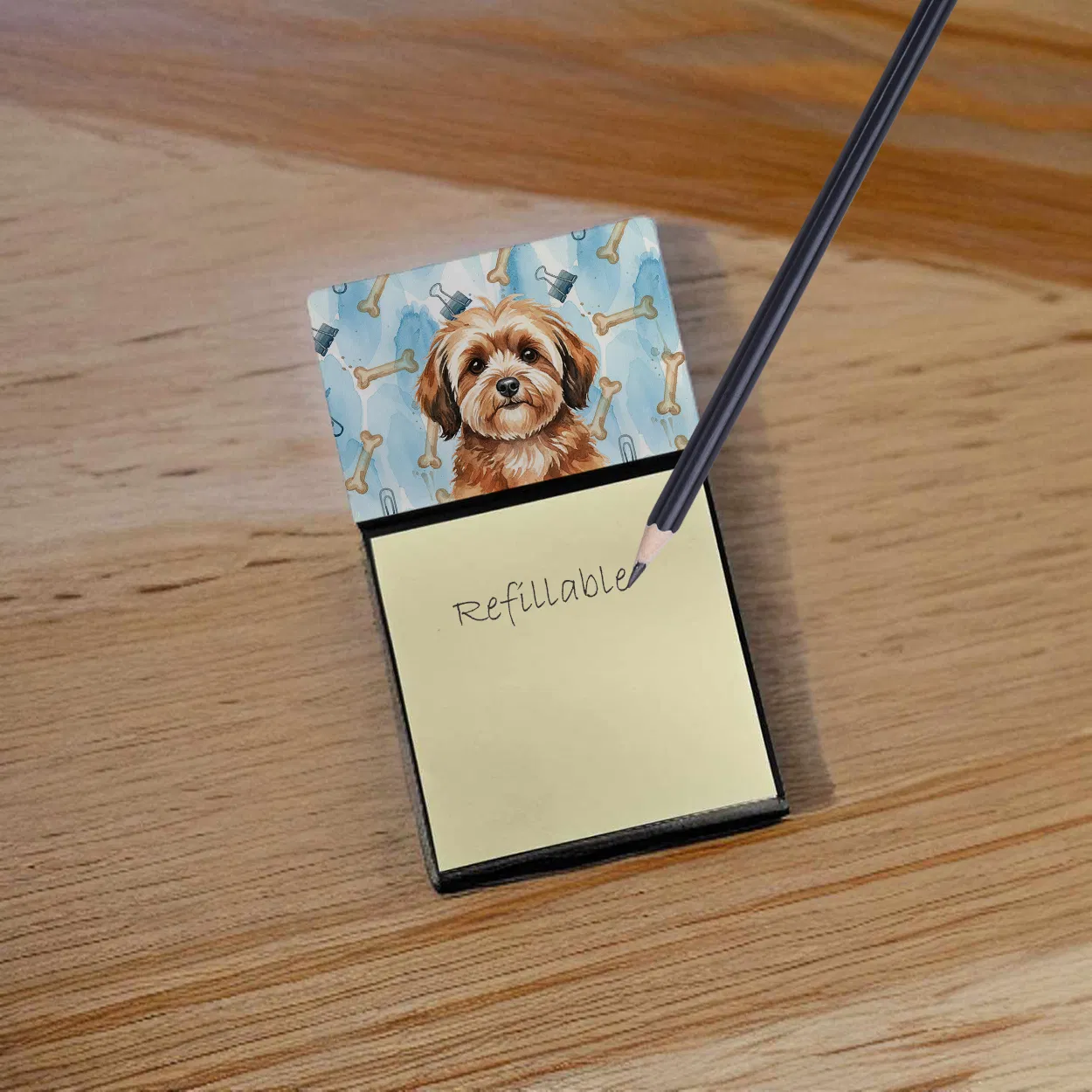Sable Havanese Coworker Watercolor Sticky Note Holder Refillable Dispenser Desk Accessory 3x3 Pad Gift photo 2