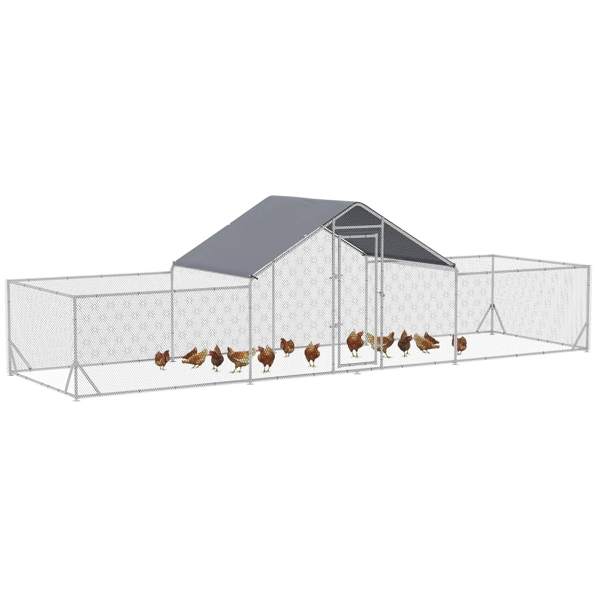 Chicken Run, 23' x 6.6' Metal Chicken Coop with Waterproof and Anti-UV Cover, Spire Roof, Door, for 12-14 Chickens, Ducks, Rabbits, Sliver photo 1