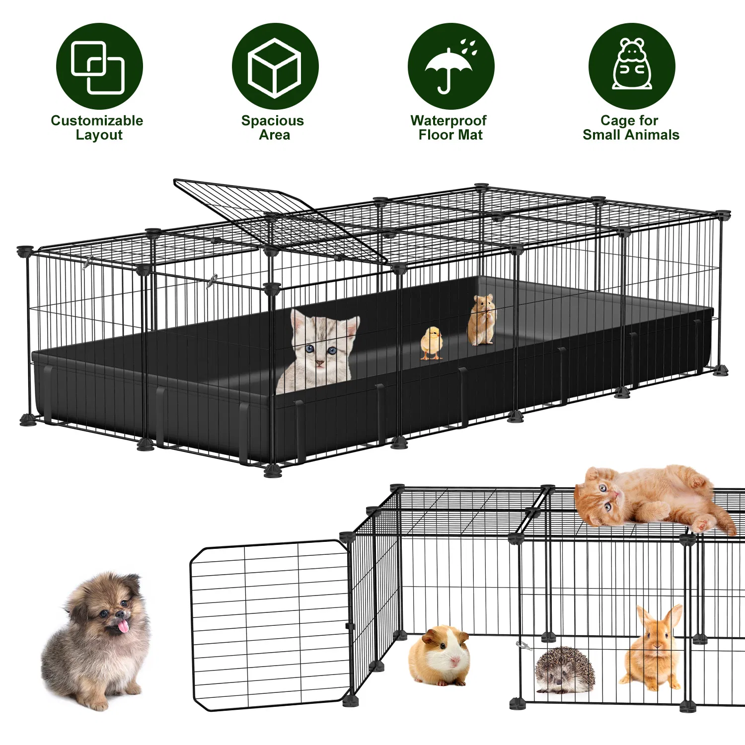 47x24x12" Guinea Pig Cage Small Animal Playpen DIY Metal Pet Enclosure with 20 Panels Waterproof Floor Mat for Hedgehogs Chickens Ducklings Rabbits Hamsters photo 1
