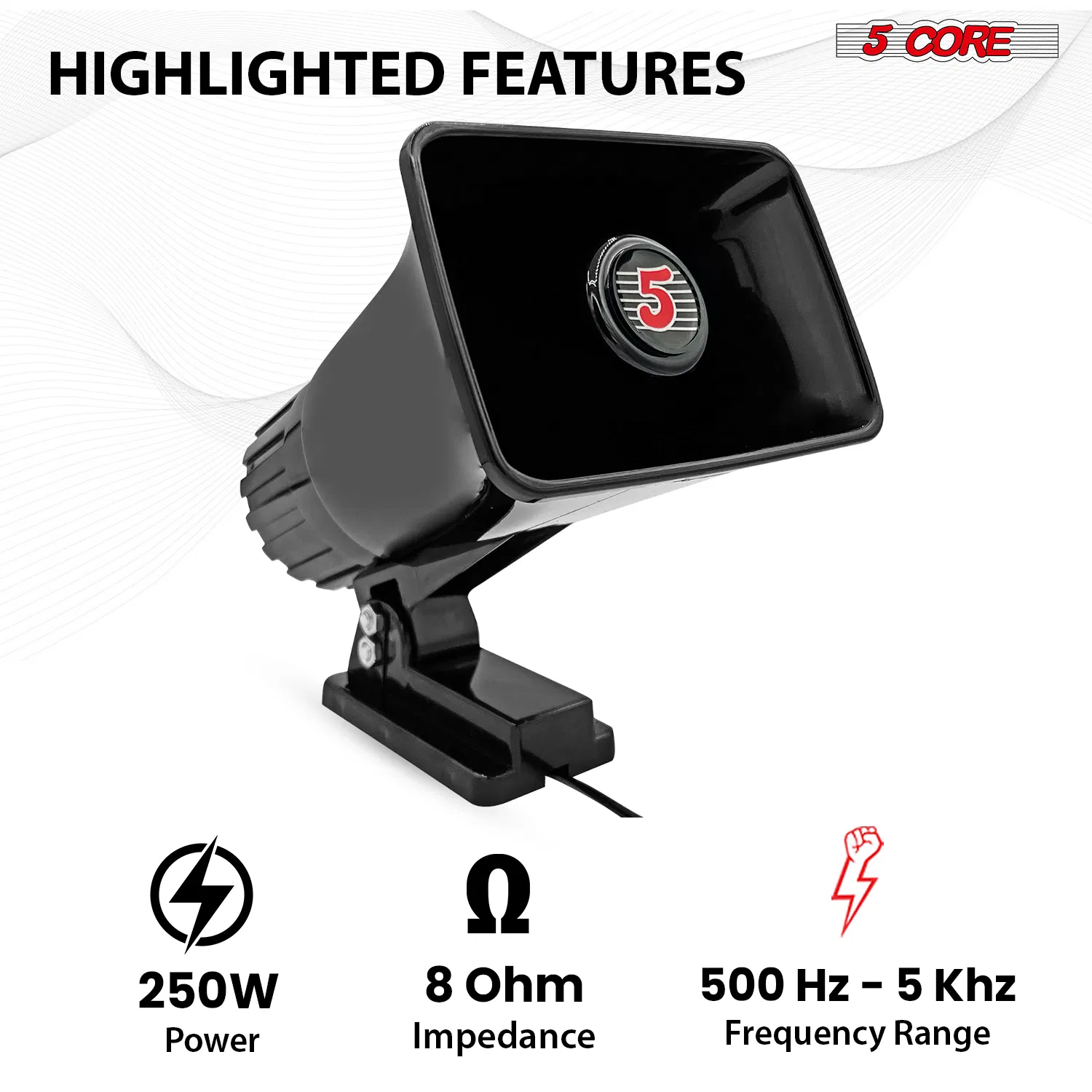 5 Core PA Horn 250W Loud Speaker 4 Pcs 8 Inch Bull Horn Loud Audio 8Ohm All Weather Indoor Outdoor Use photo 2