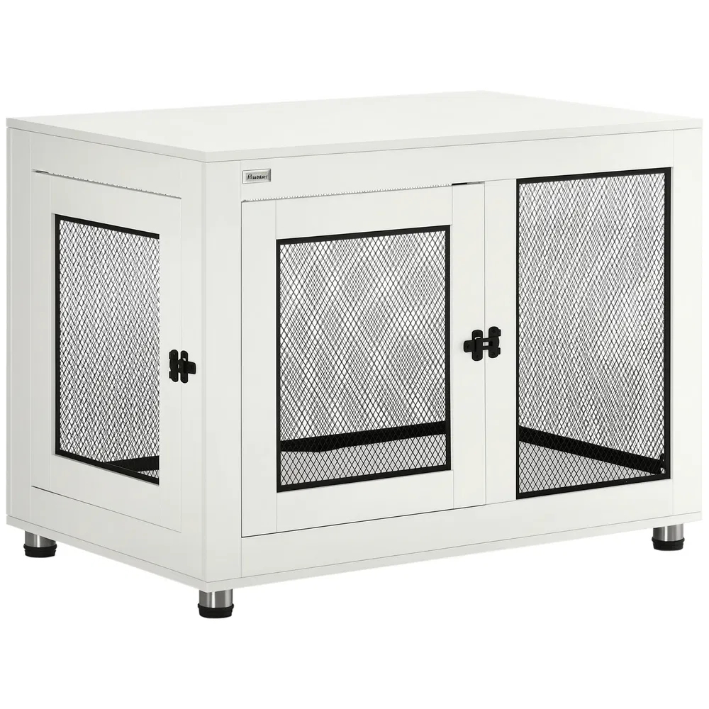 Pet Crate End Table with Water-resistant Cushion or Large Medium Dogs, White photo 2