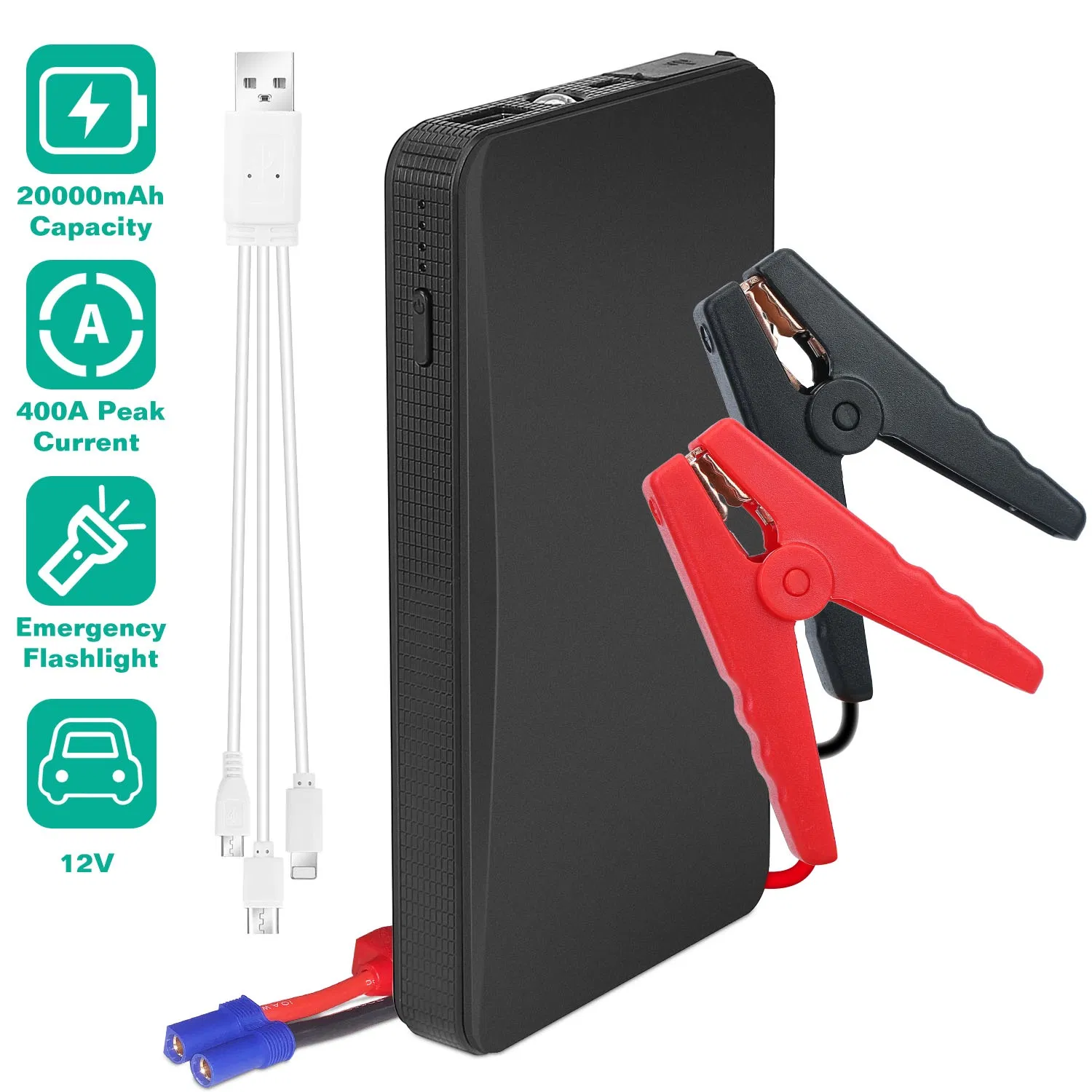 400A Peak Car Jump Starter 20000mAh - For Up to 2.0L Gas Vehicles, Portable USB 5V/2A Power Bank, 3-Mode Emergency Flashlight, Lightweight Ideal Daily Helper & Gift photo 1