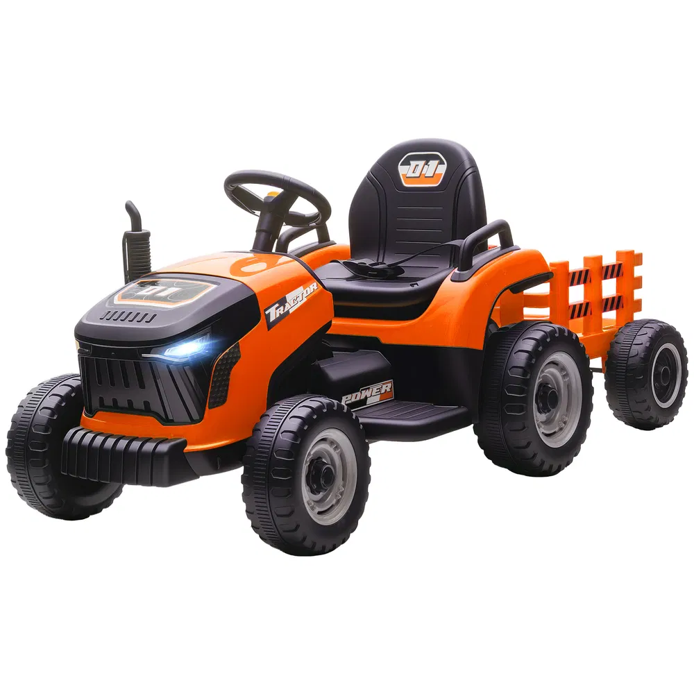 12V Kids Ride On Tractor with Trailor, Remote Control, Music, Lights, Shifter, for Kids Ages 3-8 Years, Orange photo 2