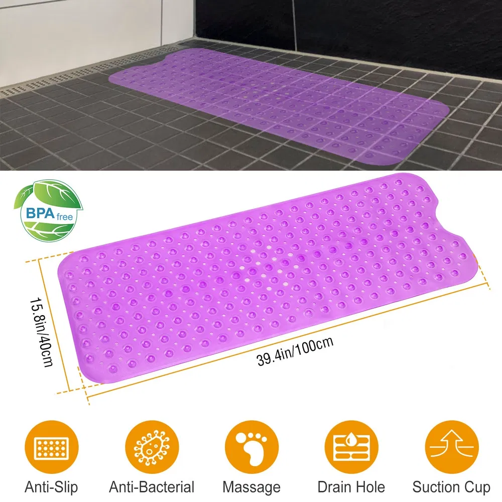 Bathroom Tub Shower Mat,  PVC Non-Slip Bathmat with Suction Cups and Drain Holes, Raised Pebble Surface, Machine-Washable for Home Wet-Place Use photo 3