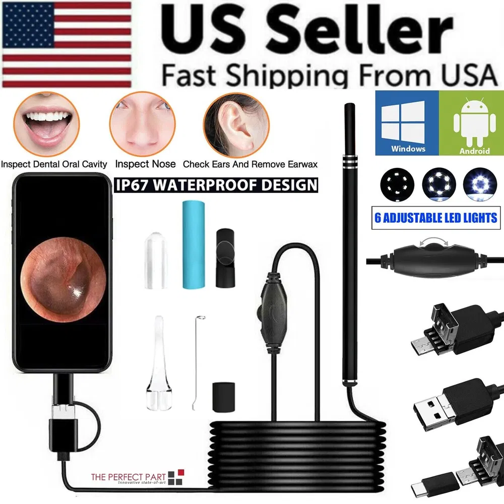HD LED Ear Endoscope Otoscope Camera Wax Pick Cleaning Tool Cleaner Removal Kit photo 2