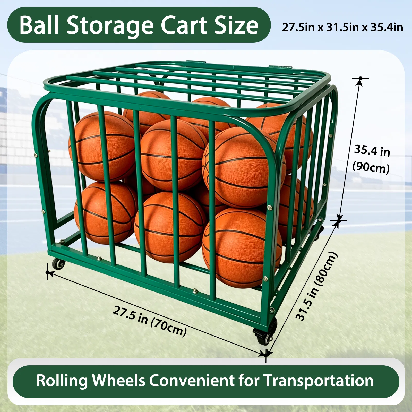 Ball Storage Cart, Basketball or Volleyball Storage Bin with Wheels, Basketball Holder Cage for Indoor and Outdoor, Gym, School, Club photo 5
