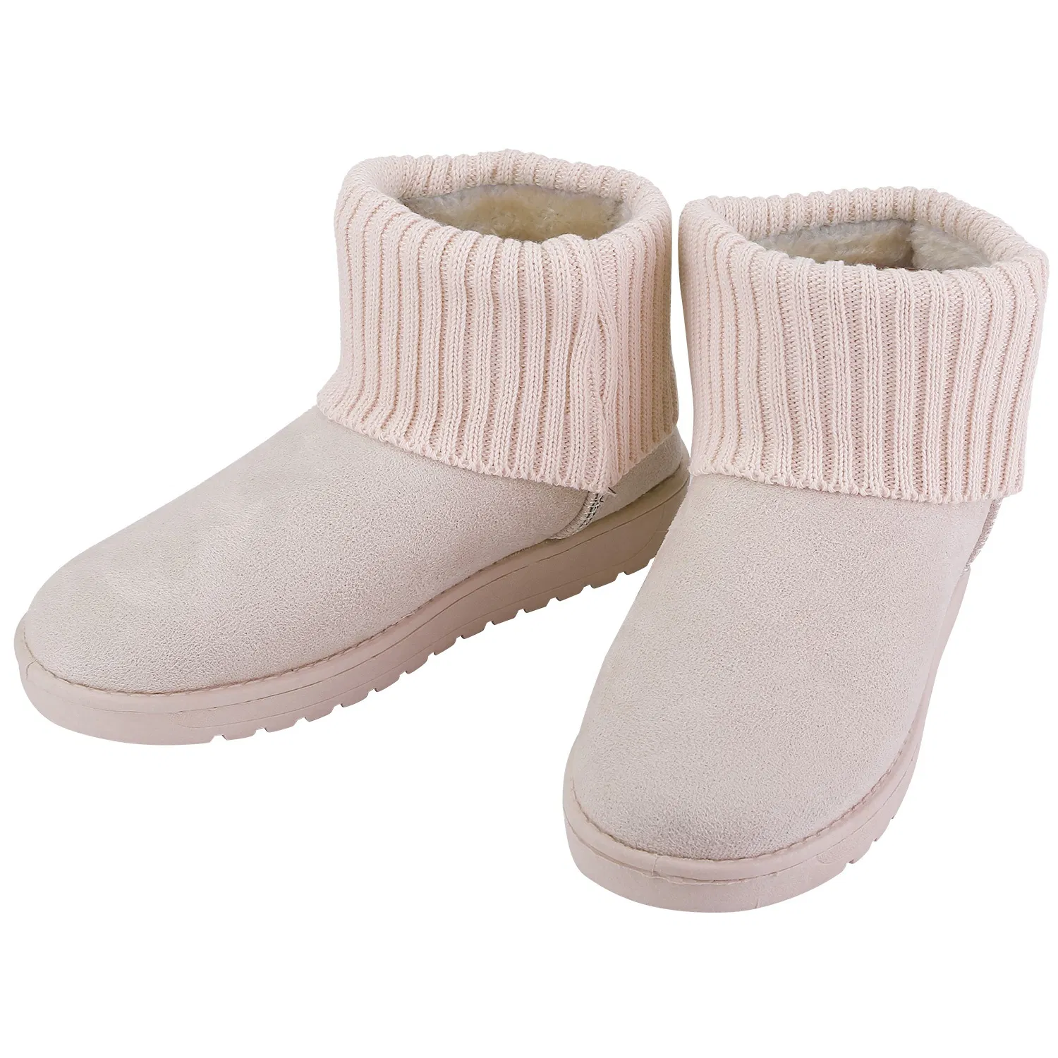 Women Lady Snow Boots Suede Mid-Calf Boot Shoe Short Plush Warm Lining Shoes w/ Anti-slip Rubber Base Knitting Design photo 1