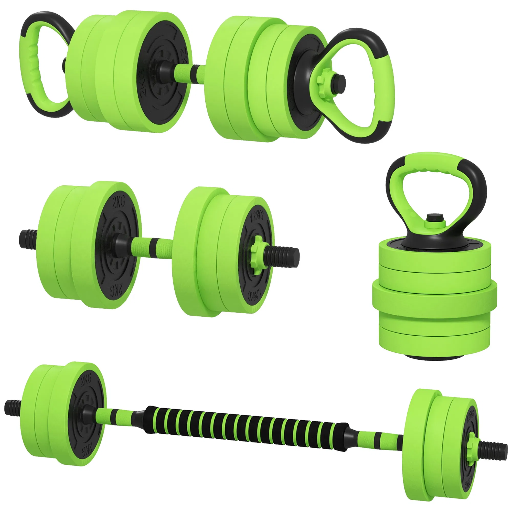 44lbs 4-in-1 Adjustable Weight Dumbbell Set, Barbell, Kettlebell, Push Up Stand, Green photo 1