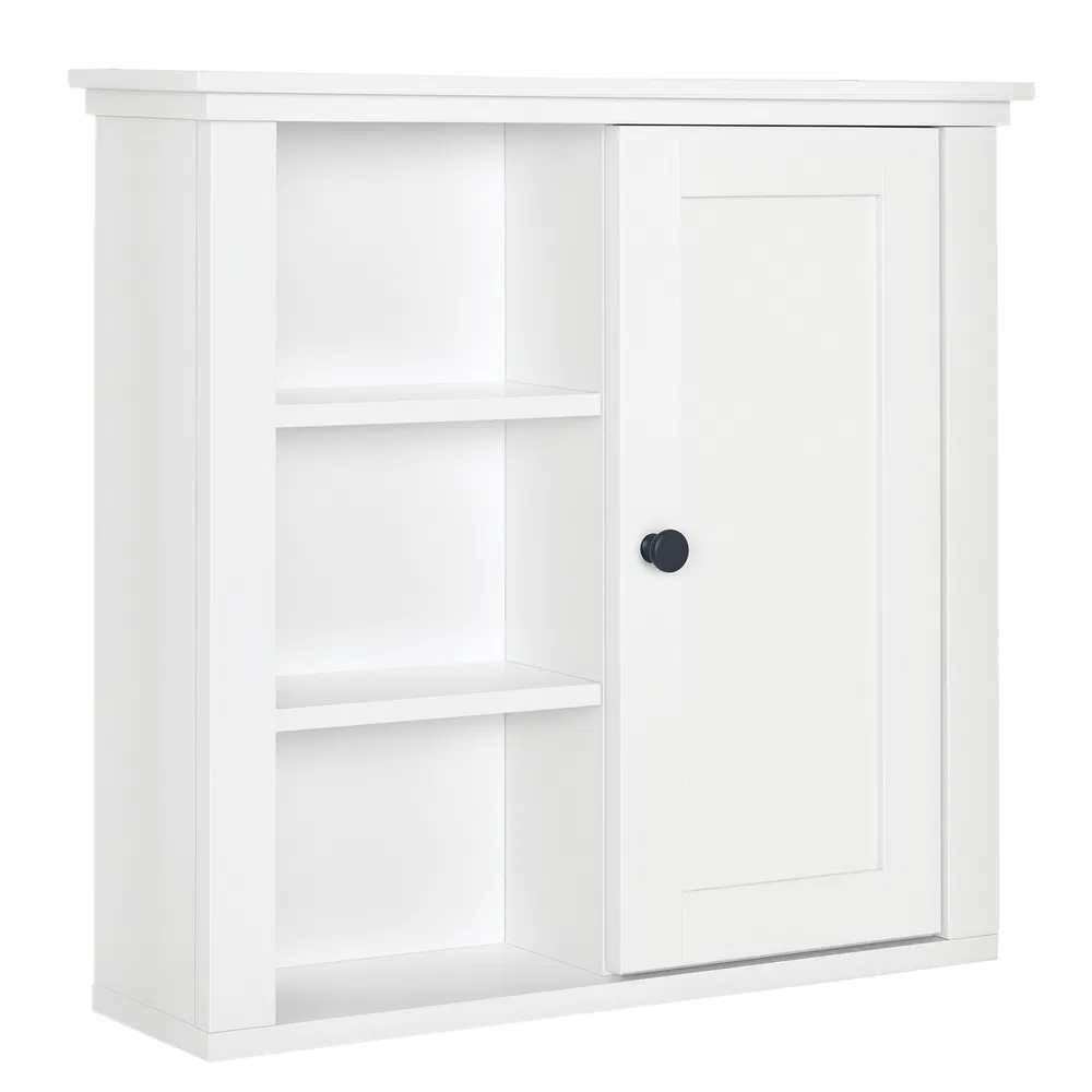 Bathroom Wall Cabinet, Wall Mounted Medicine Cabinet with 3 Open Shelves and Storage Cupboard for Laundry Room, White photo 2