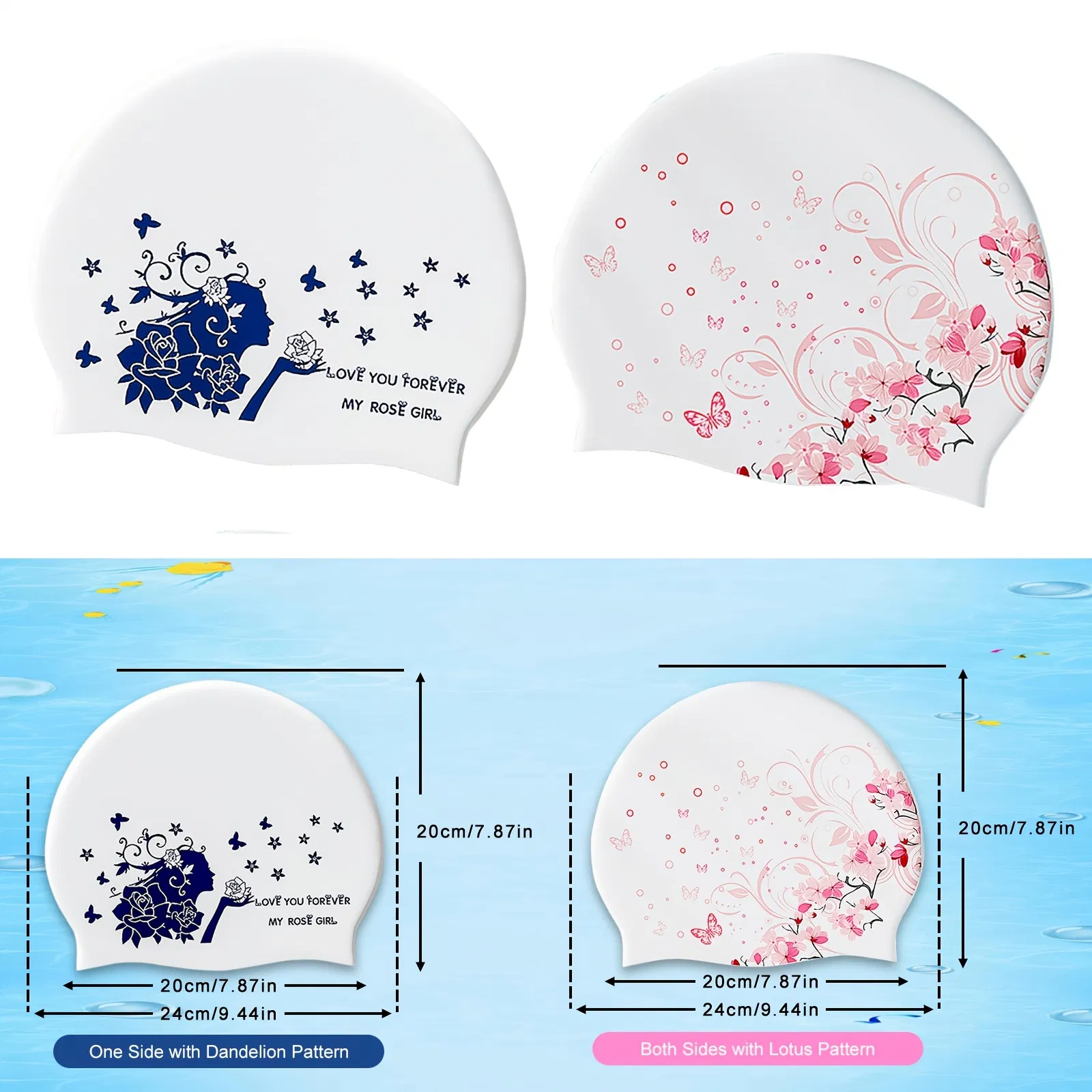 2pcs Silicone Swim Cap for Women Men, High Elasticity Comfortable Non-Slip Swimming Cap for Girls & Boys, Durable Waterproof Swim Hats for Long and Short Hair, Keep Hair Dry photo 1