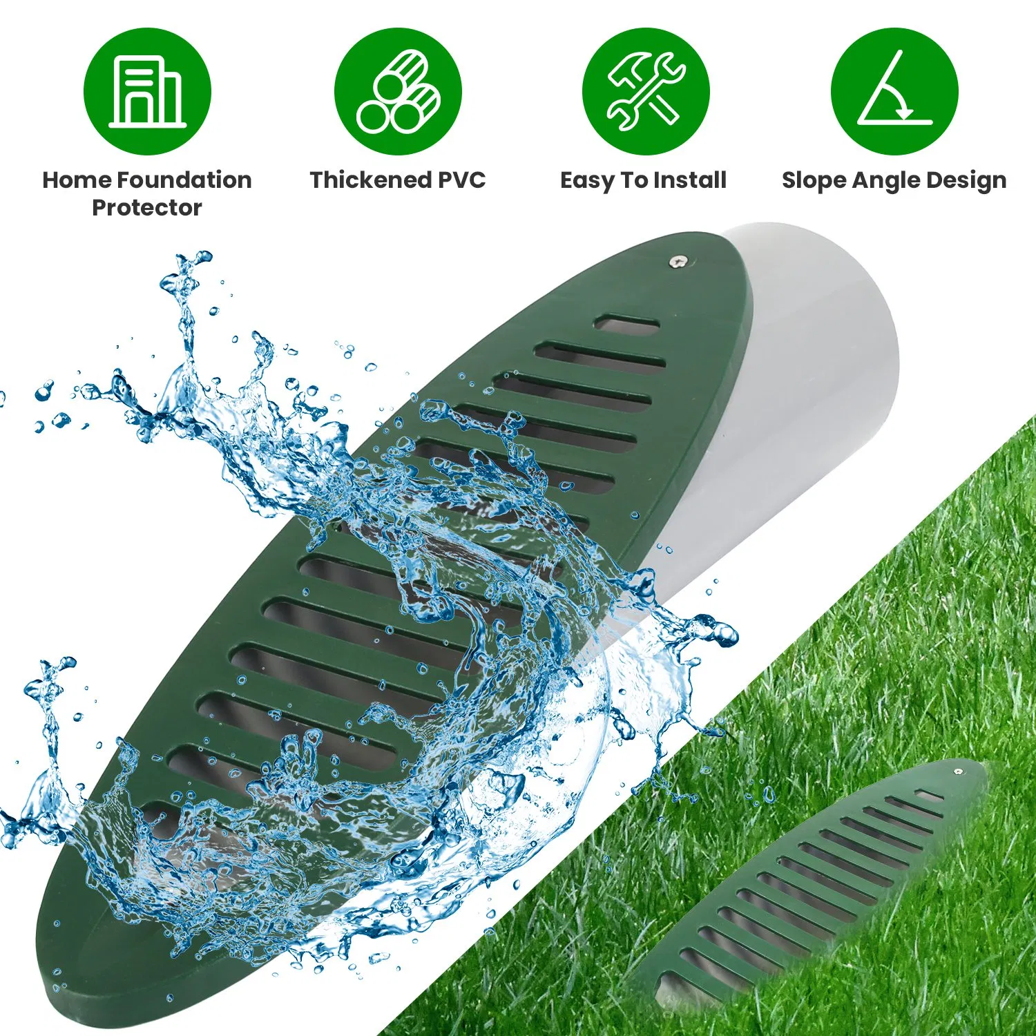 4Inch Green Angled Yard Drainage Pipe With Sloped Grate Yard Drain Emitter For Sump Pump Discharge Downspout Extensions Inlet Outlet Yard Drain Compatible With 4' Connections photo 1