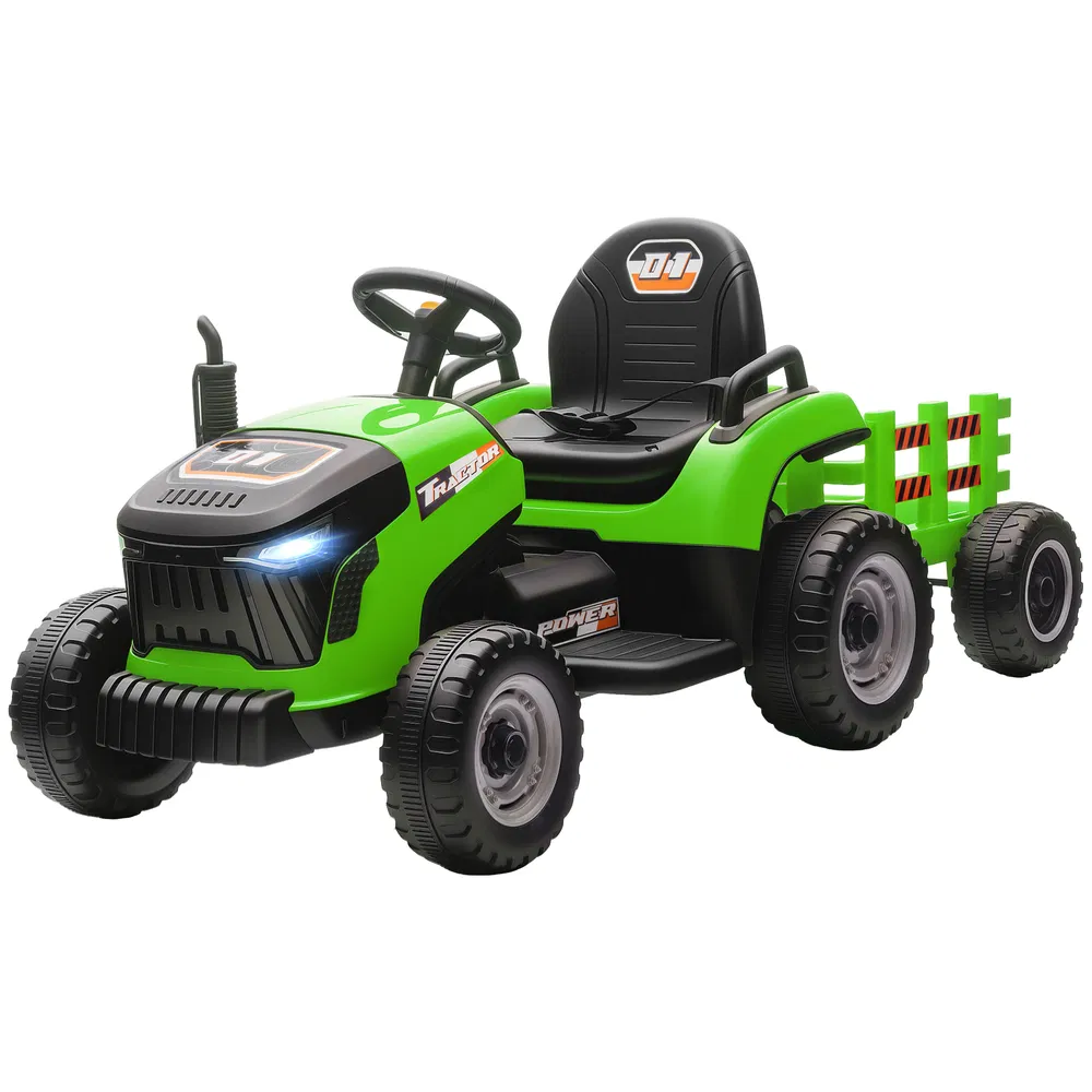 12V Kids Ride On Tractor with Trailor, Remote Control, Music, Lights, Shifter, for Kids Ages 3-8 Years, Green photo 2