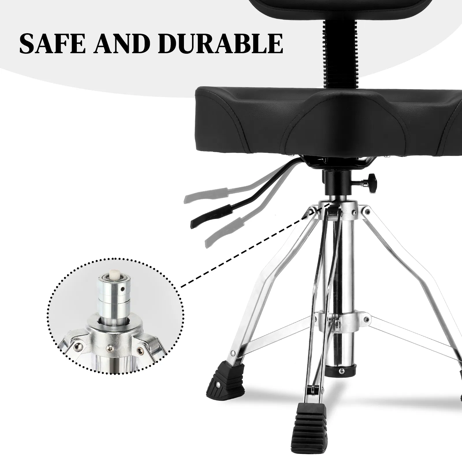 Drum Throne with Backrest, Hydraulic Drum Stool Adjustable Height, Heavy Duty Hydraulic Drum Seat Saddle Design for Drummers Black photo 8