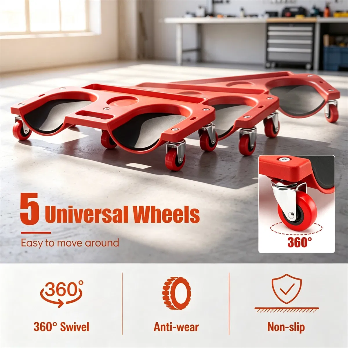 Red Rolling Knee Creeper with EVA Foam Cushioned Pads, 300 LBS Capacity Garage Knee Dolly with Magnetic & Long Tool Tray for Auto Repair Flooring Gardening Work photo 8