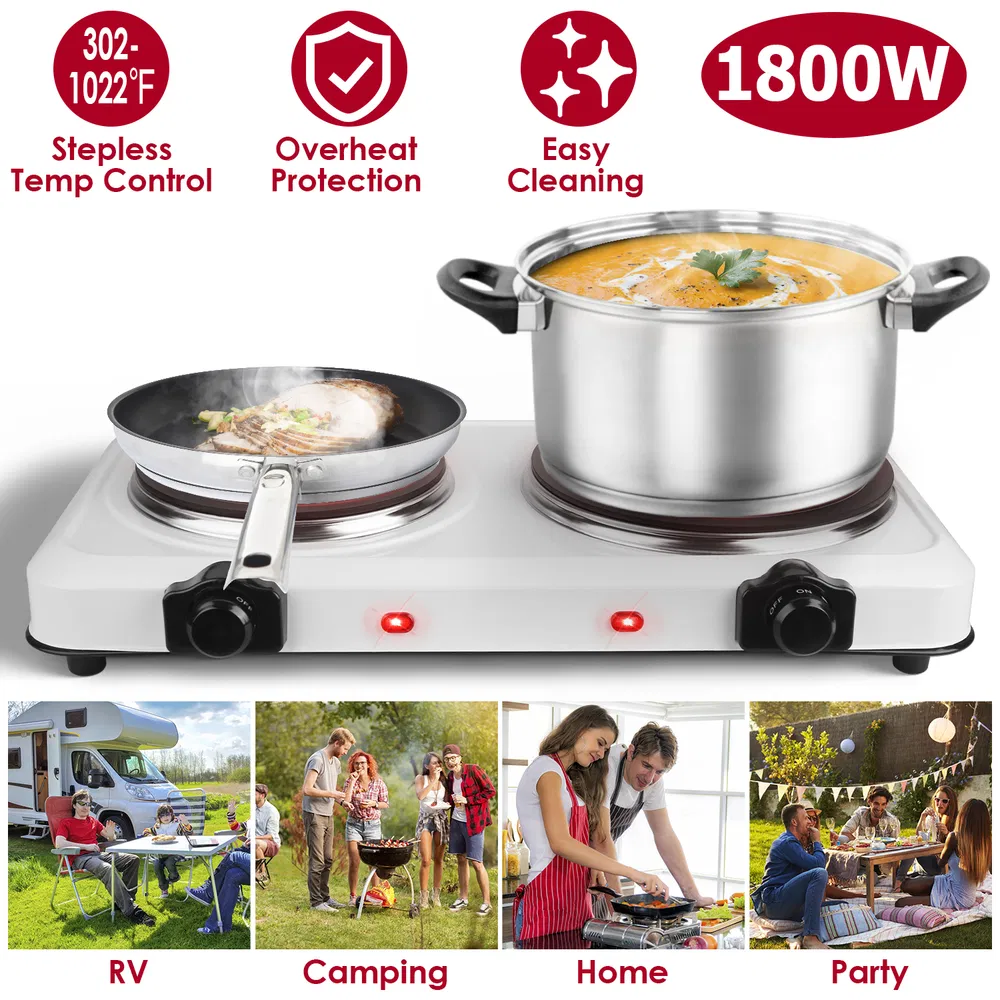 2000W Electric Infrared Dual Burner Portable Heating Hot Plate Stove Countertop RV Hotplate with 7.5' & 6.3' Glass Cooktop Stepless Temperature Adjustments for Home RV Camp photo 3