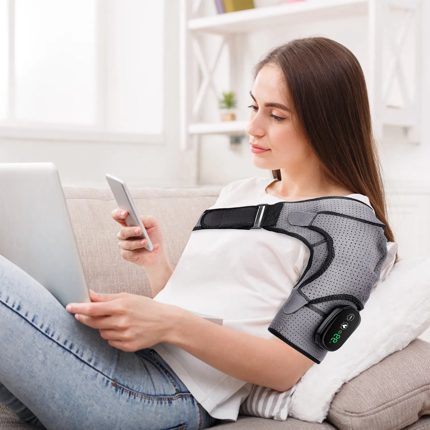 45-75 Heated Shoulder Massager  Pain Relief Shoulder Massager With 3 Heating Levels 3 Vibration Modes USB Rechargeable Auto-Off Universal Fit Gift For Parents Friends photo 2