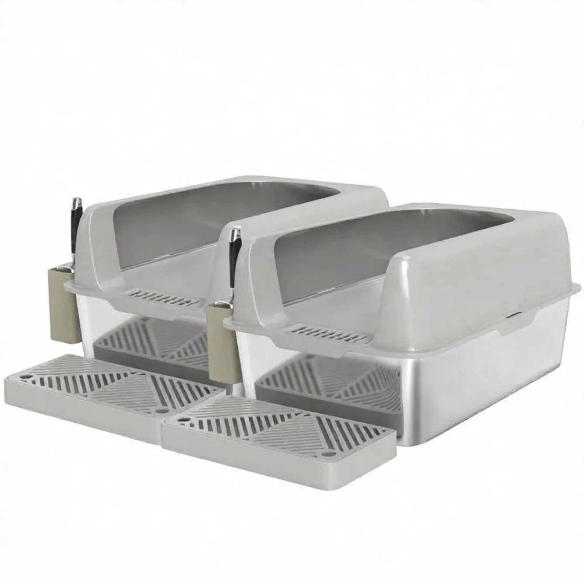 Light Gray 2 Pack High Sided Stainless Steel Litter Box Anti-Urine Leakage for Multi-Cat Households photo 3