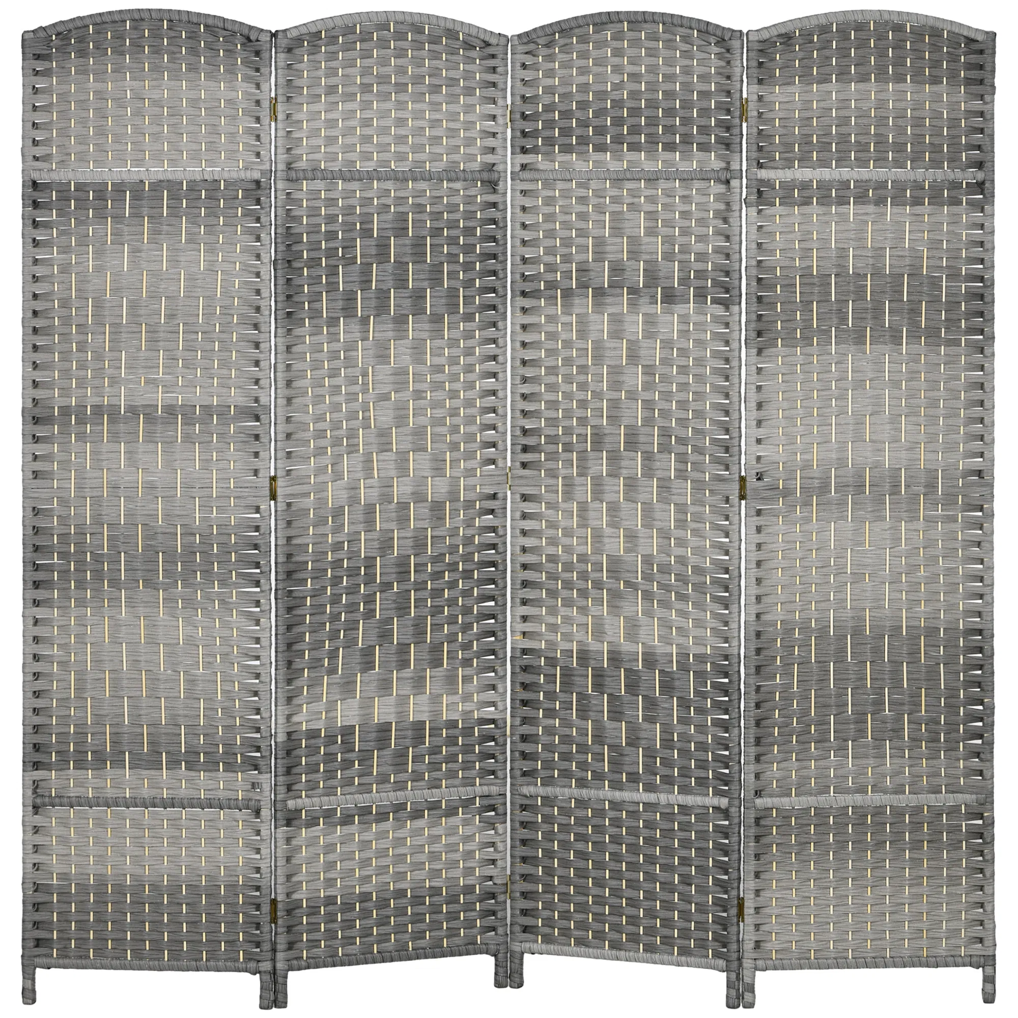 6 Ft Tall Folding Room Divider, 4 Panel Portable Privacy Screen, Hand-Woven Partition Wall Divider, Mixed Grey photo 1