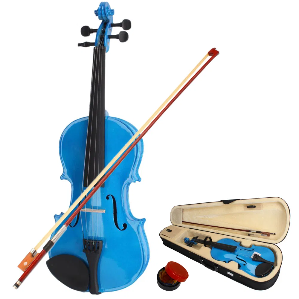 New 4/4 Acoustic Violin Case Bow Rosin Dark Blue photo 2
