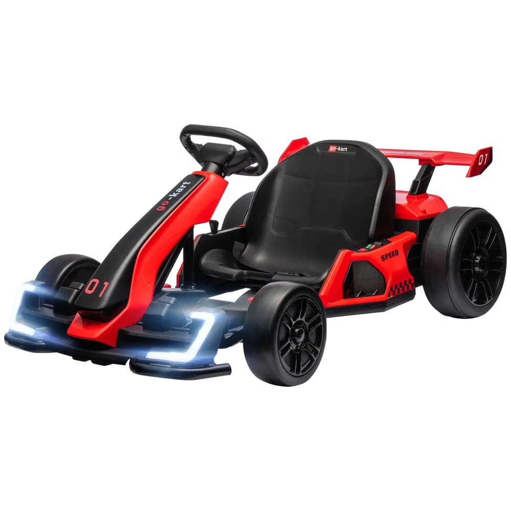 24V Electric Go Kart, Battery Powered Kids Drift Kart with Adjustable Seat, Seat Belt, Horn, Music, Light, Red photo 2