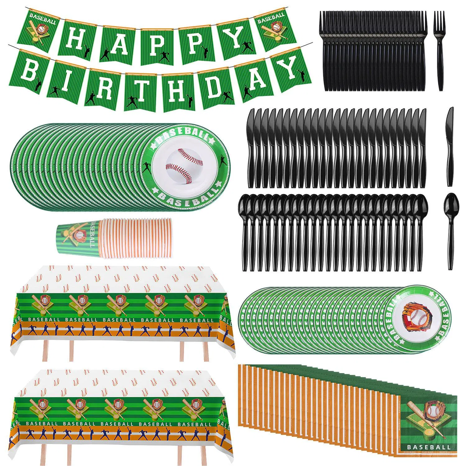 171Pcs Baseball Party Supplies Kit Baseball Birthday Party Disposable Dinnerware Set Baseball Themed Party Tableware Decorations Cups Plates Napkins Spoons Knives Forks Tableclothes photo 1