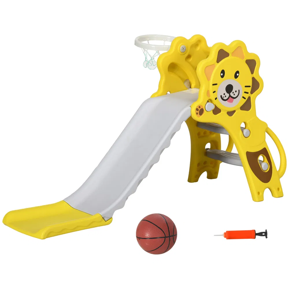 3 in 1 Slide for Toddlers, Kids Slide Playset with Basketball Hoop, Climber, for 18-36 Months, Yellow photo 7