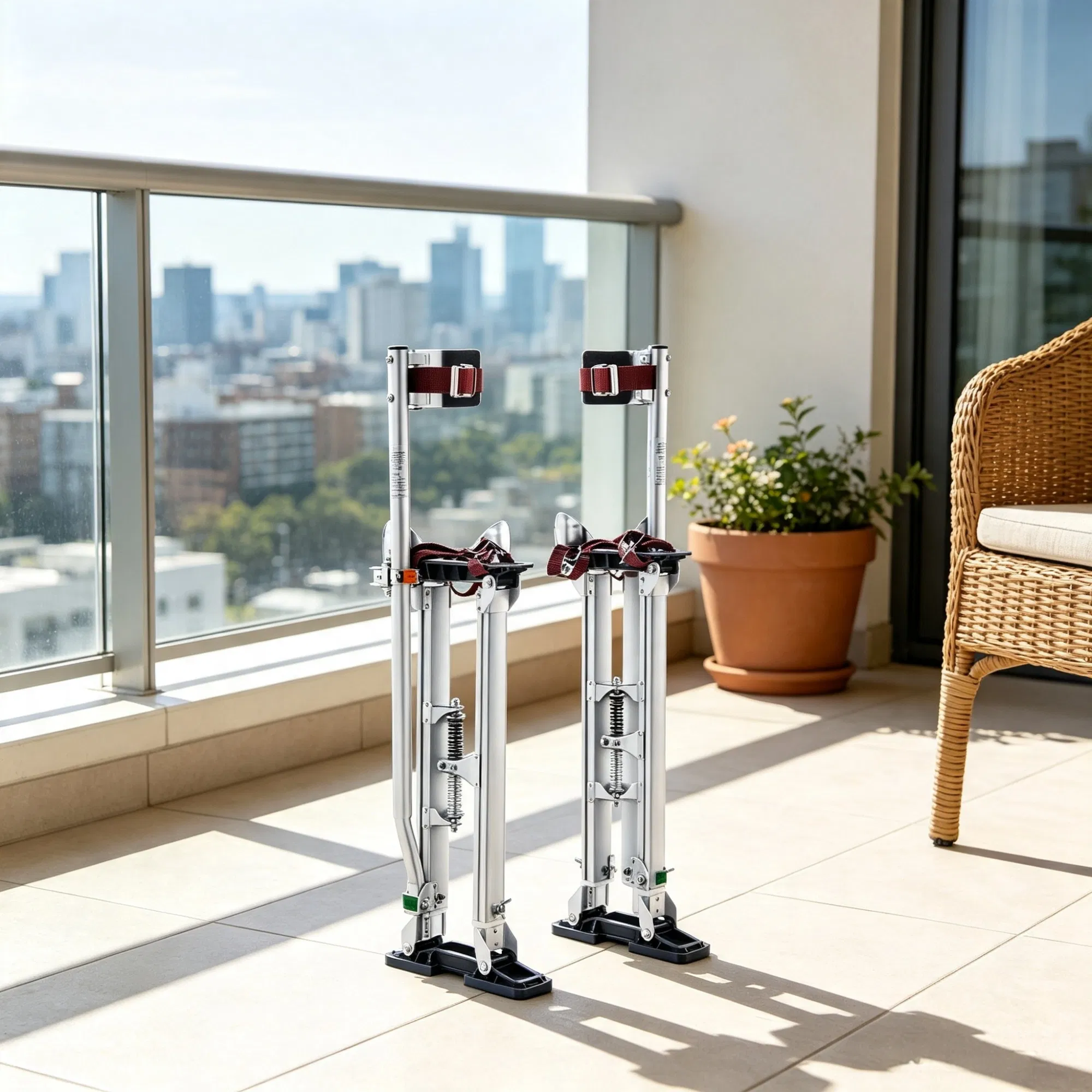 24''-40'' Adjustable Drywall Stilts with Protective Knee Pads, Durable Non-slip Work Platform for Painting, Taping & Walking, Silver photo 3