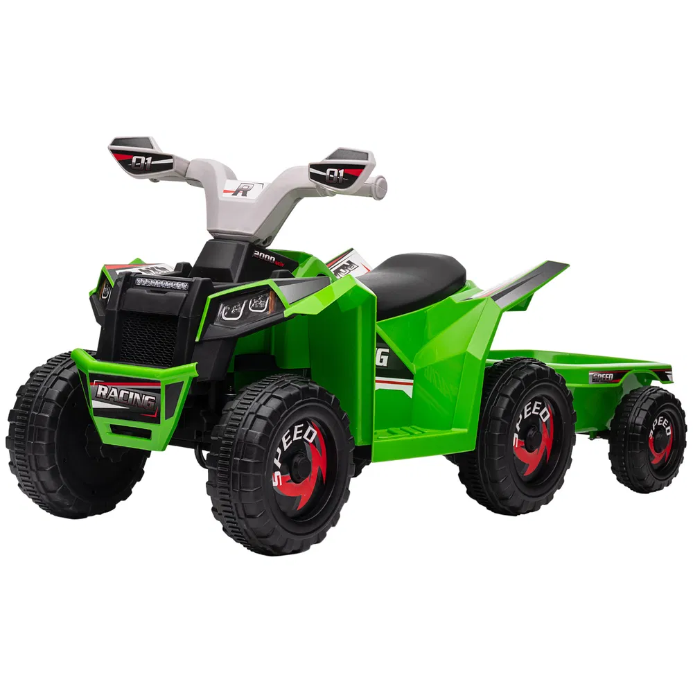 6V Electric Toy Car with Back Trailer, Forward Backward, Wear-Resistant Wheels for Ages 18-36 Months, Green photo 2