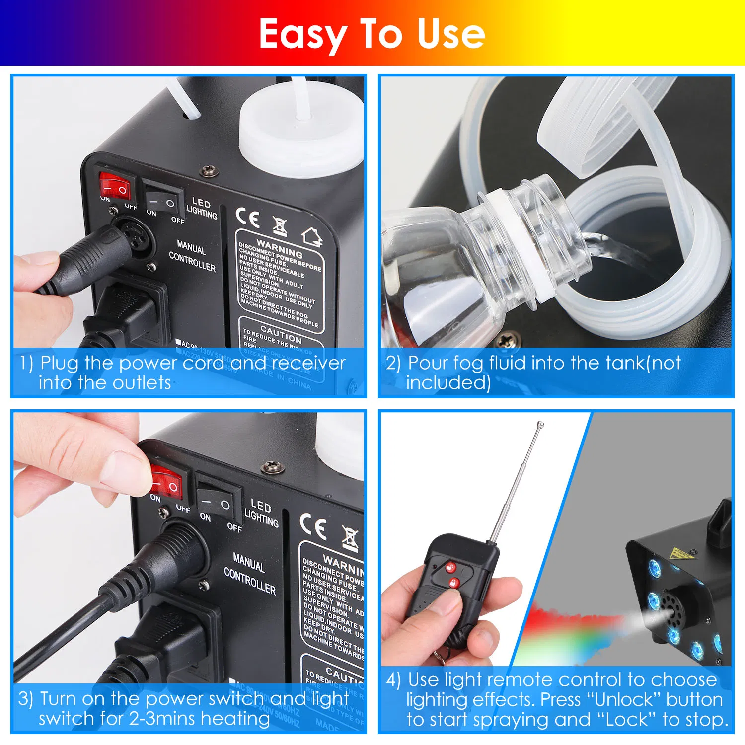 500W Fog Machine 2000CFM Colorful Smoke Machine with 8Pcs LEDs 5 Lighting Effects 3-Level Brightness photo 4