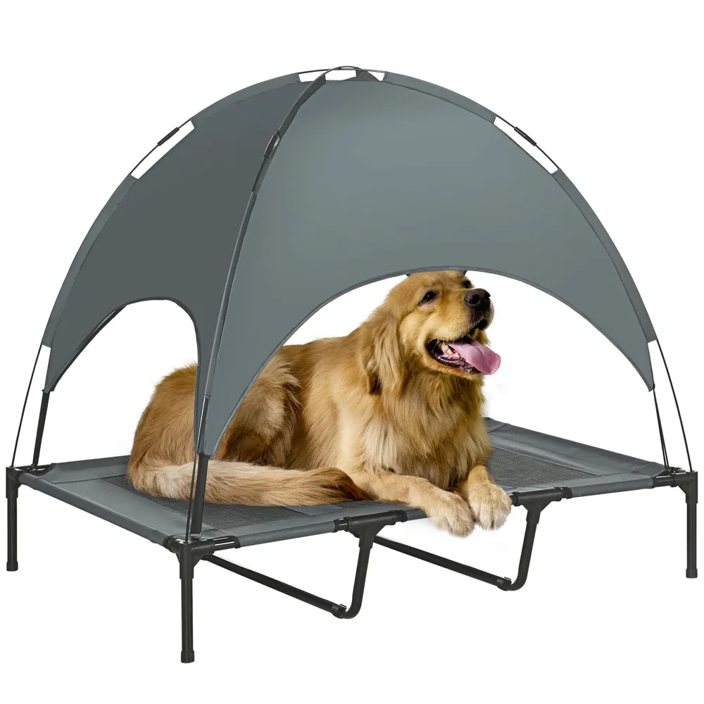 Elevated Dog Bed with Canopy, Portable Raised Dog Cot for XL Sized Dogs, Indoor & Outdoor, 48" x 36" x 43", Grey photo 2