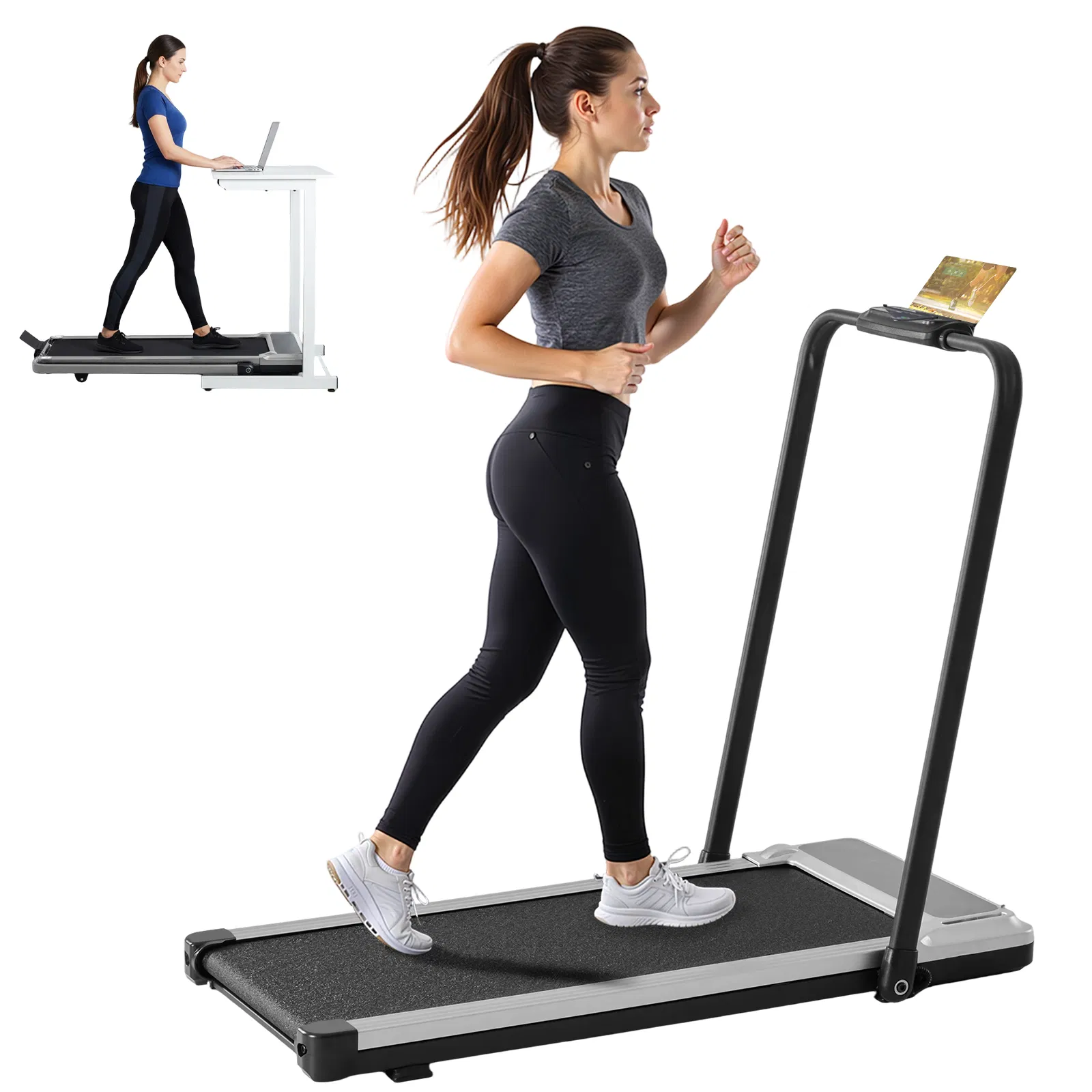 Compact Armless Treadmill, Quiet Under Desk Walking Pad, 200 Lbs Capacity 3 in 1 Portable Walking Treadmill photo 1