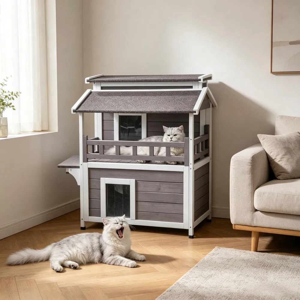 Wooden Cat House with Easy to Clean and Waterproof Protection for Outdoor photo 2