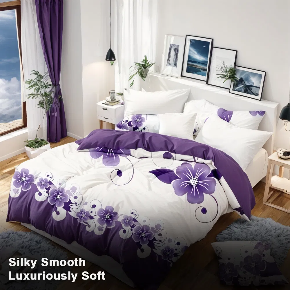 9-Piece Purple Floral Bedding & Curtain Set (Queen/King/Cal King) - Quilted Microfiber Bedspread + Sheer Curtains photo 4