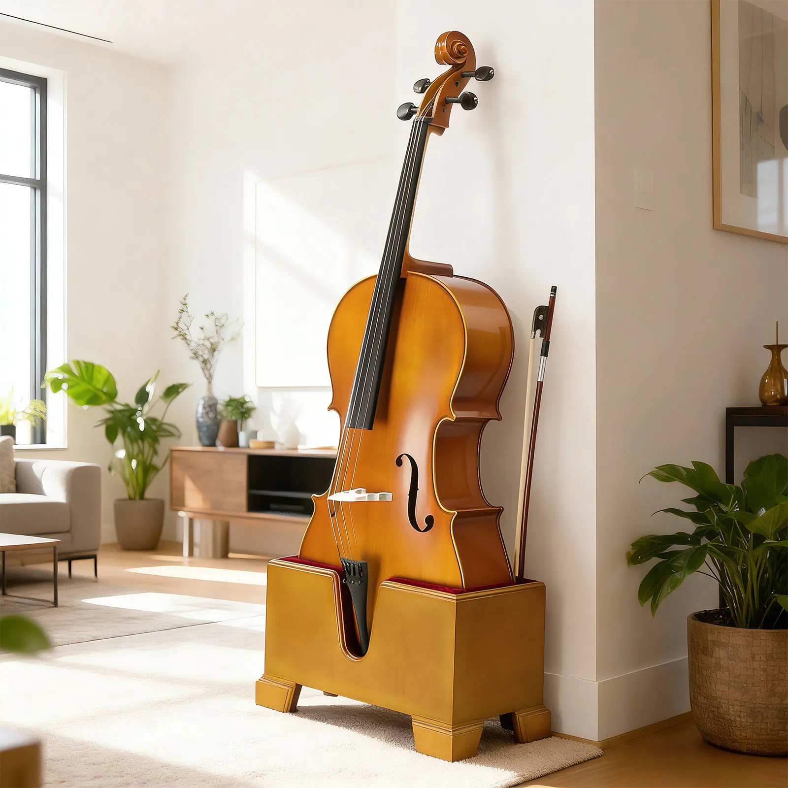 4/4 Natural Retro brown cello base with foam protective layer photo 7