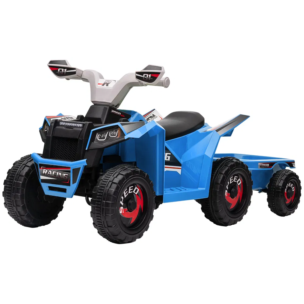 6V Kids ATV Quad, Battery Powered Electric Vehicle for Kids with Back Trailer, Wear-resistant Wheels, for Boys and Girls - Blue photo 2