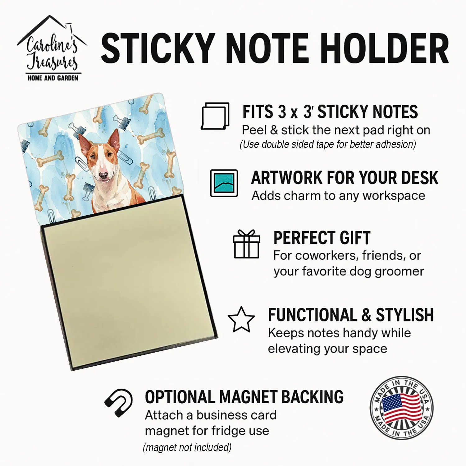Red and White Bull Terrier Coworker Watercolor Sticky Note Holder Refillable Dispenser Desk Accessory 3x3 Pad Gift photo 7