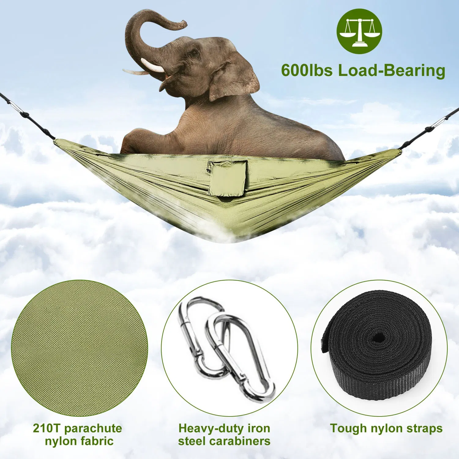 600lbs Load 2 Persons Hammock w/Mosquito Net Outdoor Hiking Camping Hommock Portable Nylon Swing Hanging Bed w/ Strap Hook Carry Bag photo 2