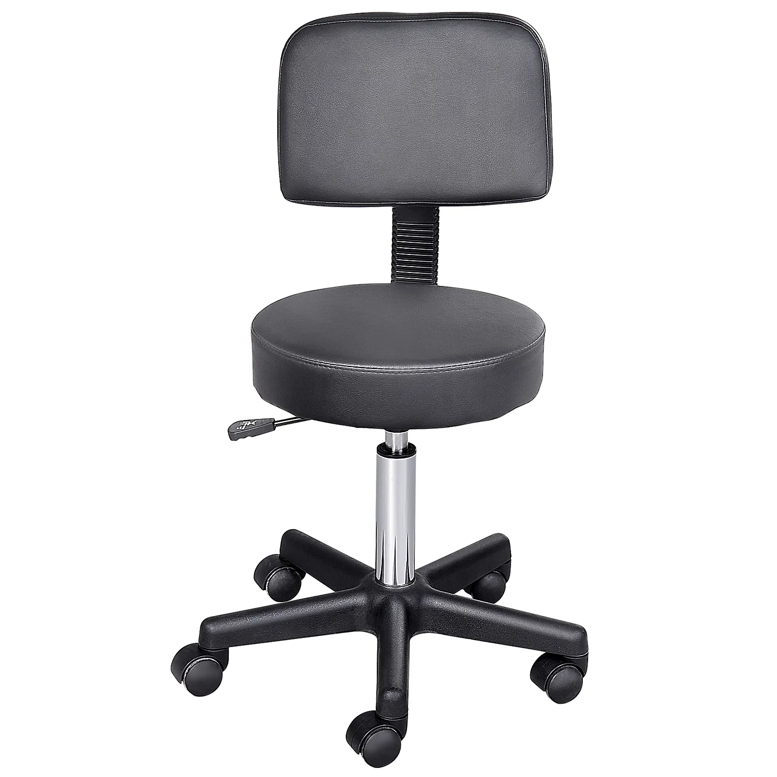Rolling Stool Comfort: PU Leather Adjustable Swivel Drafting Stool with Back for Salon, Spa, Massage, Black Seating photo 1