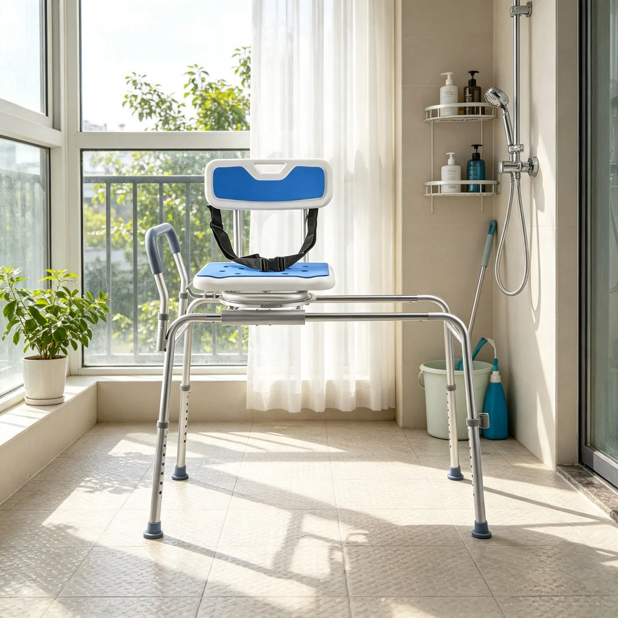 Sliding Shower Chair with Swivel Seat, 400 lbs Tub Transfer Bench with Padded Arms & Backrest, Height Adjustable, for Seniors & Disabled photo 6